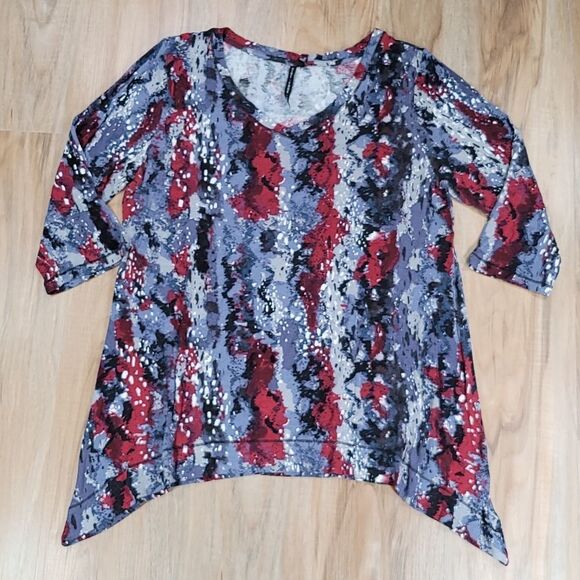 🔺️Nine Four One Blue & Red Tie Dye Splatter Print Top XLarge - Picture 1 of 9